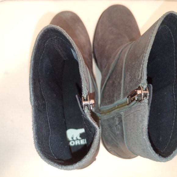SOREL "Cate" Sz 8US/37EU Quarry Gray Leather Moto Style Ankle Bootie - Picture 8 of 11